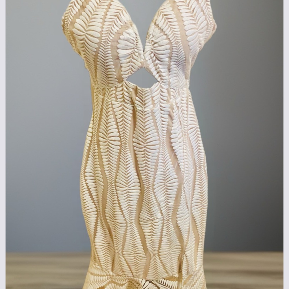 Guess Cream and Tan Midi Dress